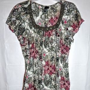 Soft Faded Glory Beaded Lace Collar Blouse 3X